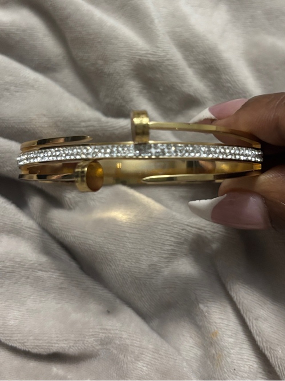 Gold-Tone, Diamond Pavé Hinged Bangle Bracelet